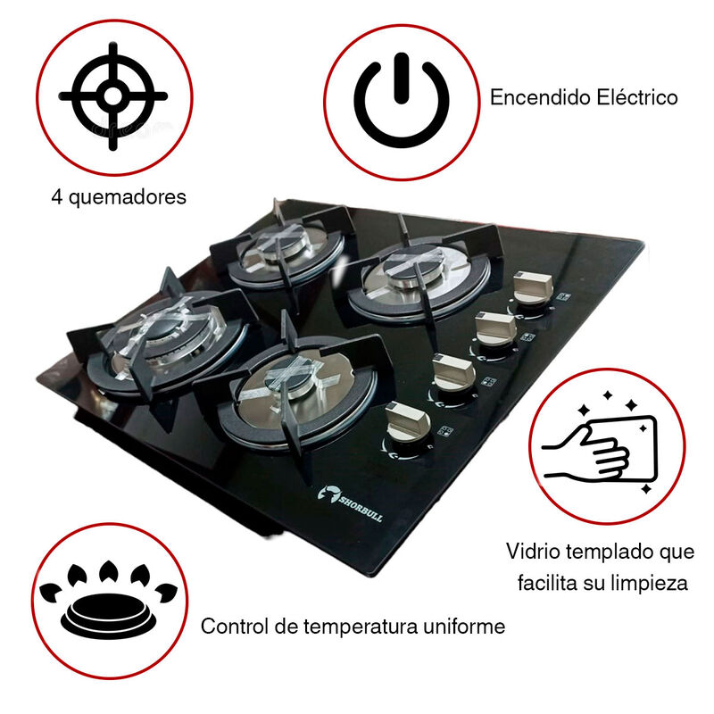 Estufa de vidrio 4 quemadores Shorbull image number null
