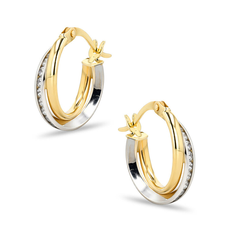 Arracadas Bicolor Oro 10k Con Zirconias 10 mm (... image number null