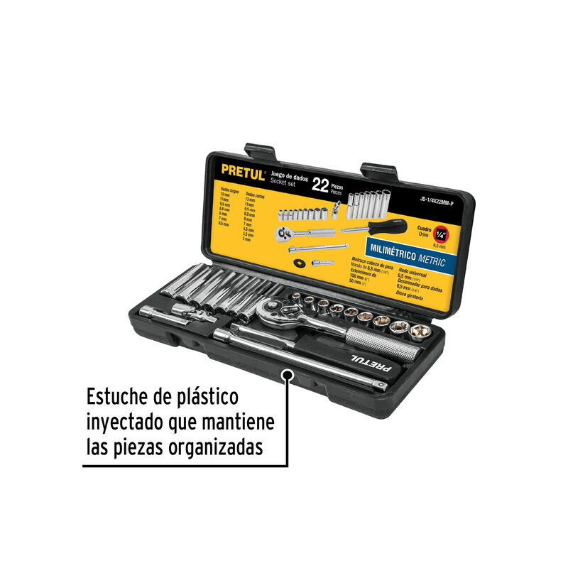 Juego de 22 Herramientas 1/4' Mm para Mec&aacute;nico ... image number null