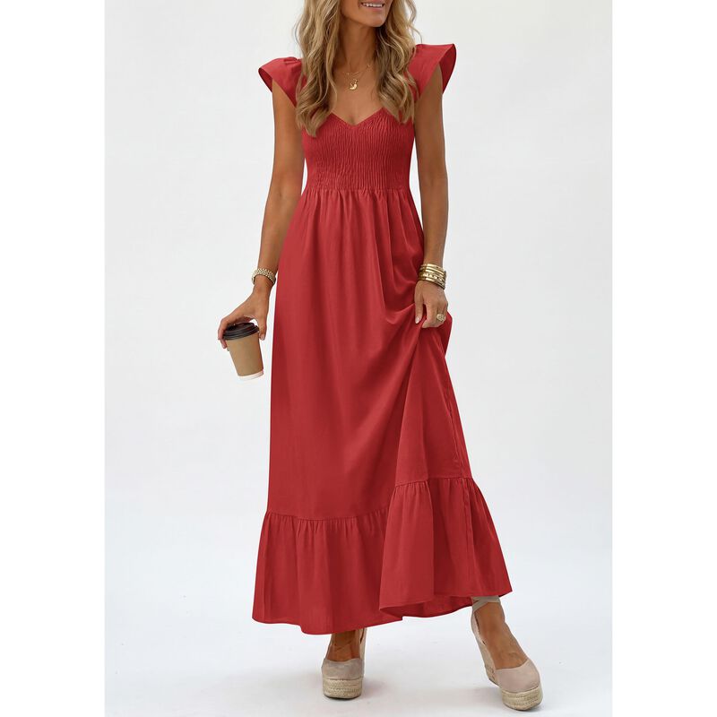 Vestido Prettygarden Maxi Rojo Fruncido image number null