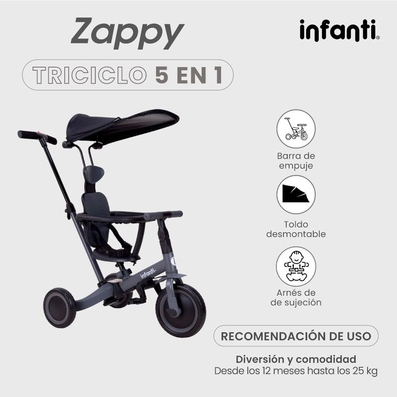 Triciclo Evolutivo 5 En 1 Zappy Con Barra De Em... image number null
