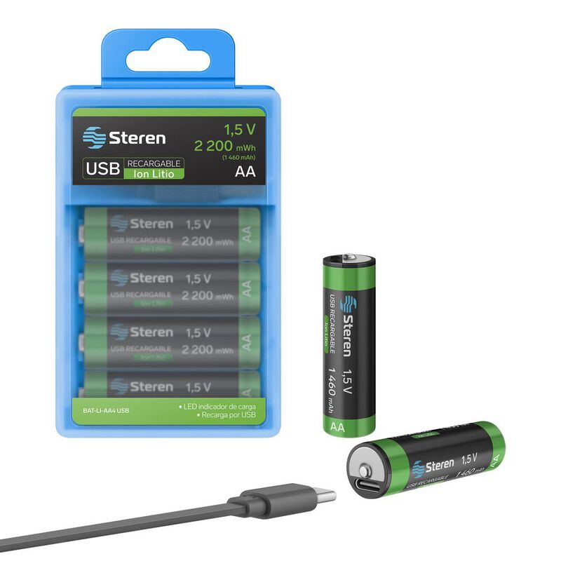 4 baterías recargables USB Li-Ion tipo AA, de 1... image number null