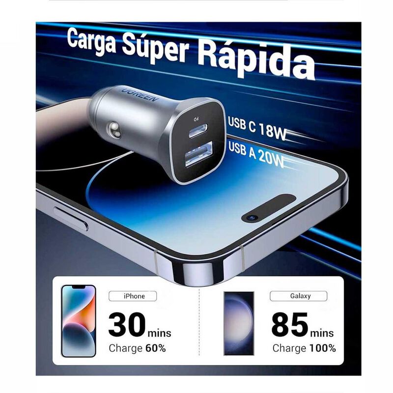 Cargador Auto Plug In UGREEN dual USB-C USB-A 2... image number null