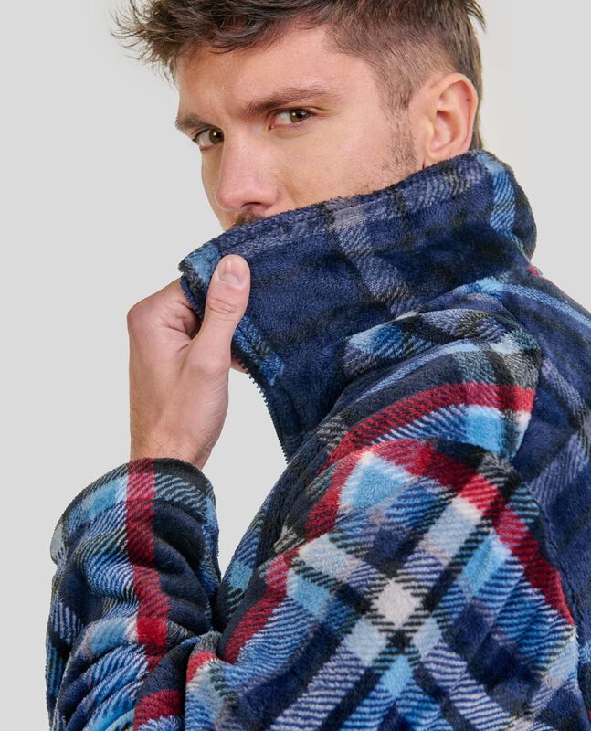 Bata con Cremallera de Cuadros Azules Marino image number null