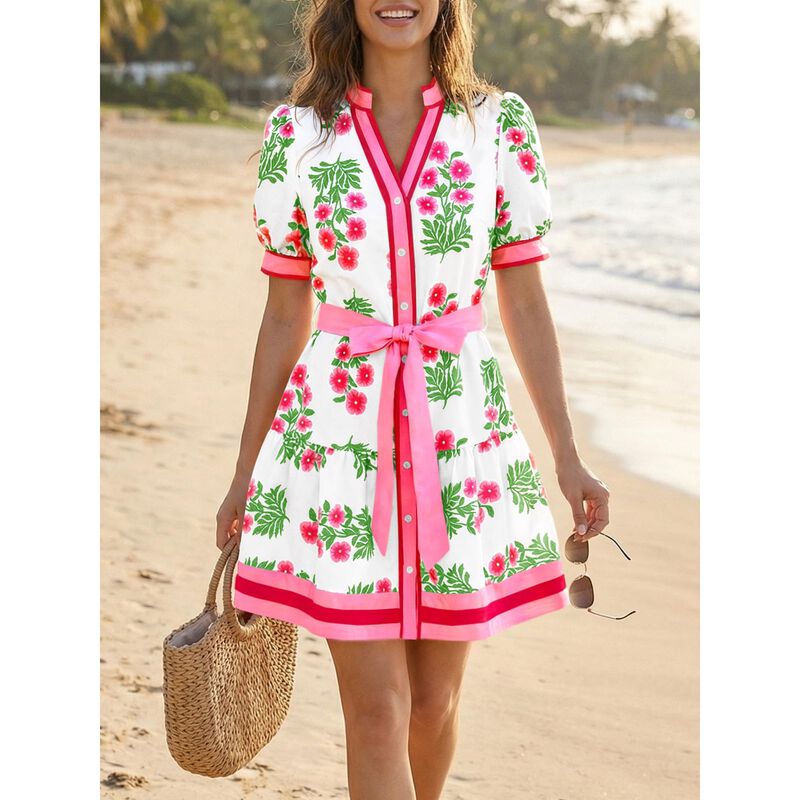 Vestido Mini Floral Wenrine con Mangas Abullona... image number null