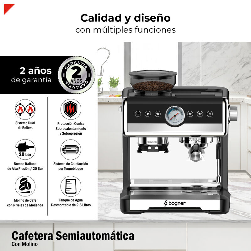 Bogner Cafetera Semiautom&aacute;tica Con Molino De Ca... image number null