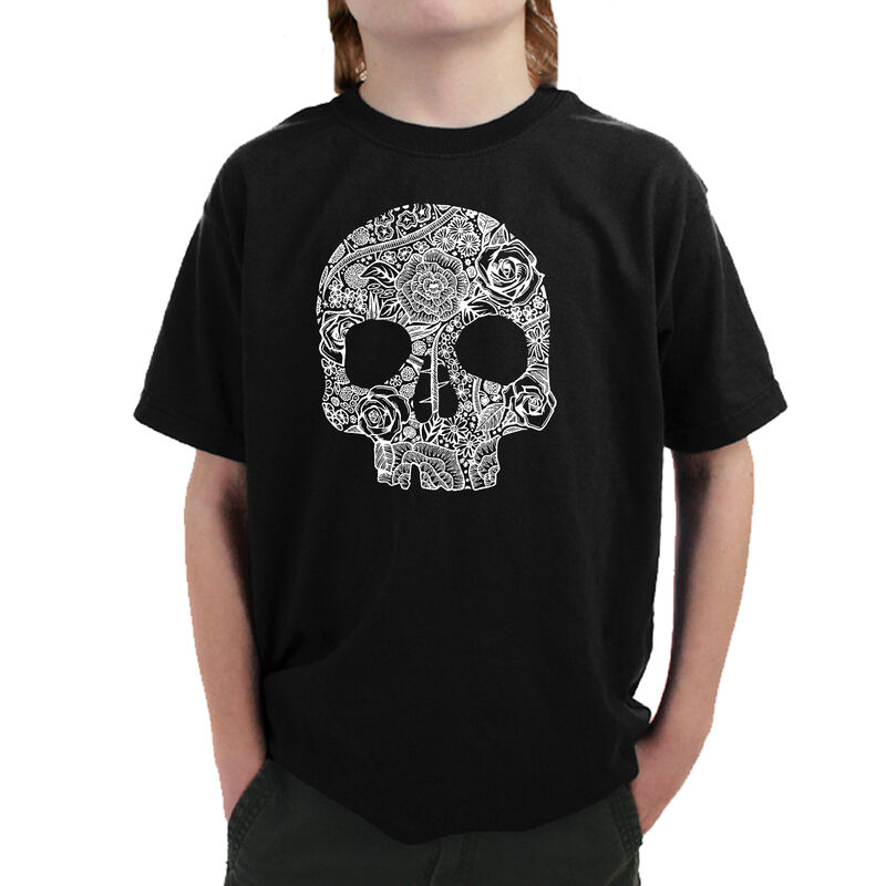 Camiseta Word Art Para Ni&ntilde;o - Calavera Floral -... image number null