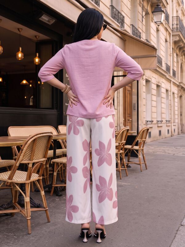 Conjunto De 2 Piezas, Blusa Manga 3/4 Y Pantal&oacute;... image number null