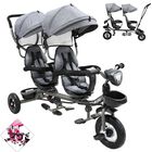 Triciclo Doble para Ni&ntilde;os Asiento Giratorio Gemelar Luz Sonido Cintur&oacute;n de Seguridad Llantas de Goma Apto a partir de 1 A&ntilde;o - Gris