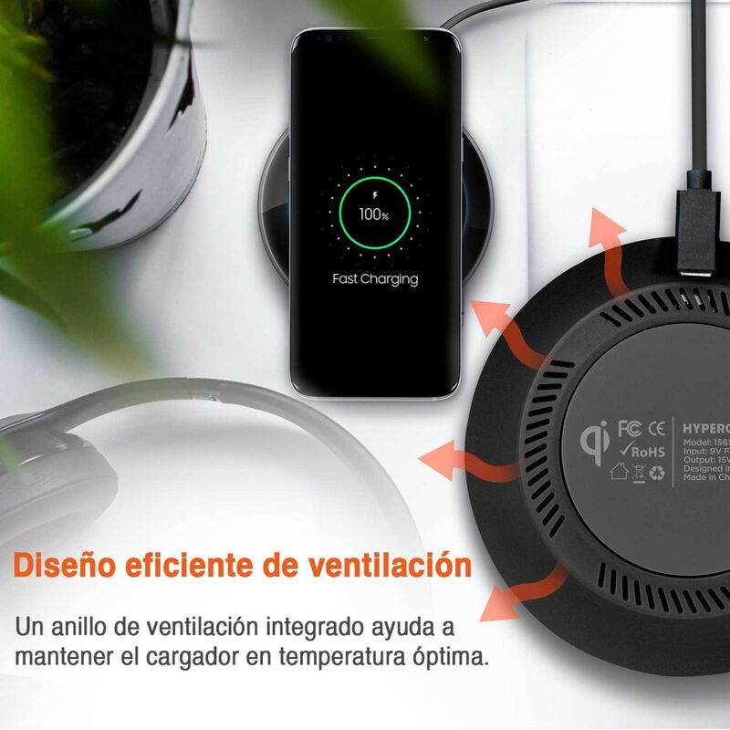 Base Cargador HYPERGEAR inal&aacute;mbrico Qi 15W Negr... image number null