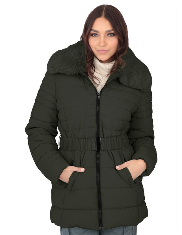 Chamarra Cazadora Cuello Aborregado Mujer Verde... image number null