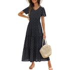 Vestido Zattcas Maxi Floral Manga Corta con Lunares