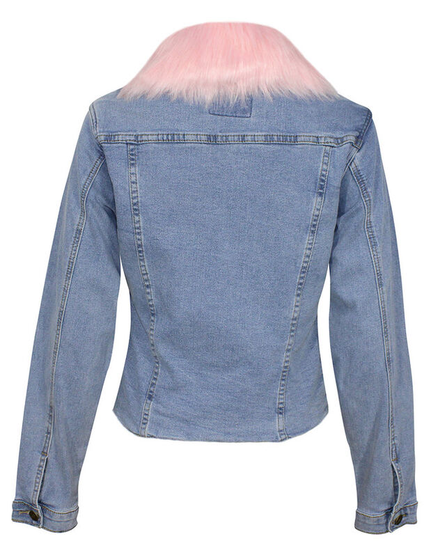 Chamarra De Mezclilla Mujer Cuello Afelpado Pre... image number null
