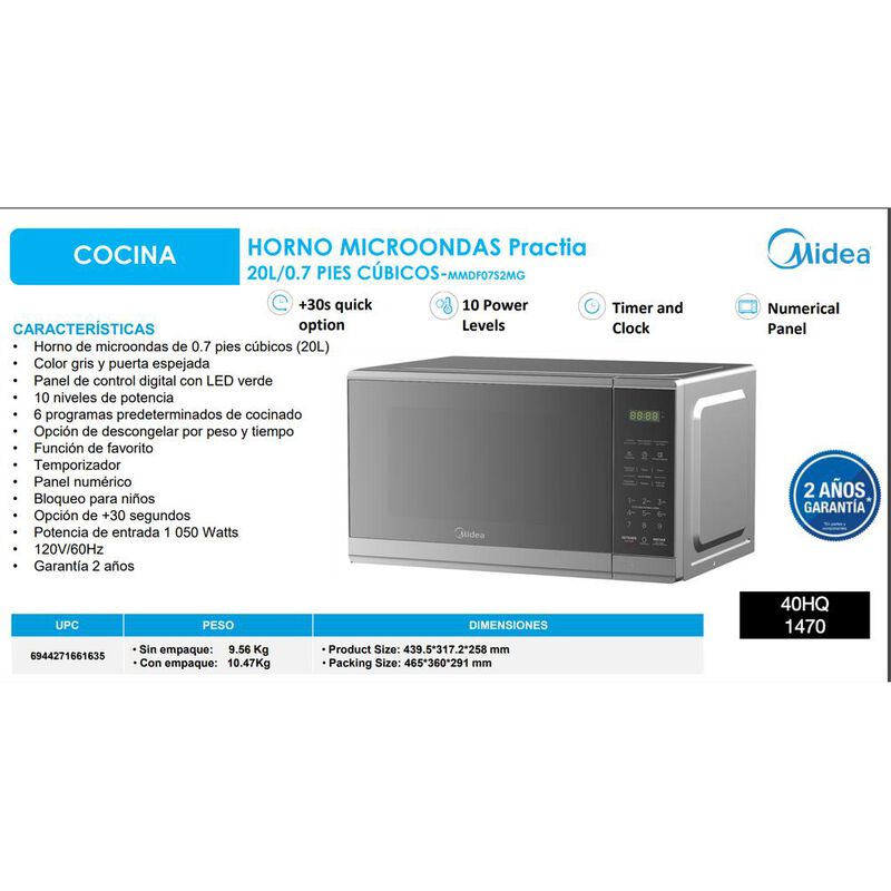 Horno de Microondas Midea 0.7 Pies MMDF07S2MG image number null