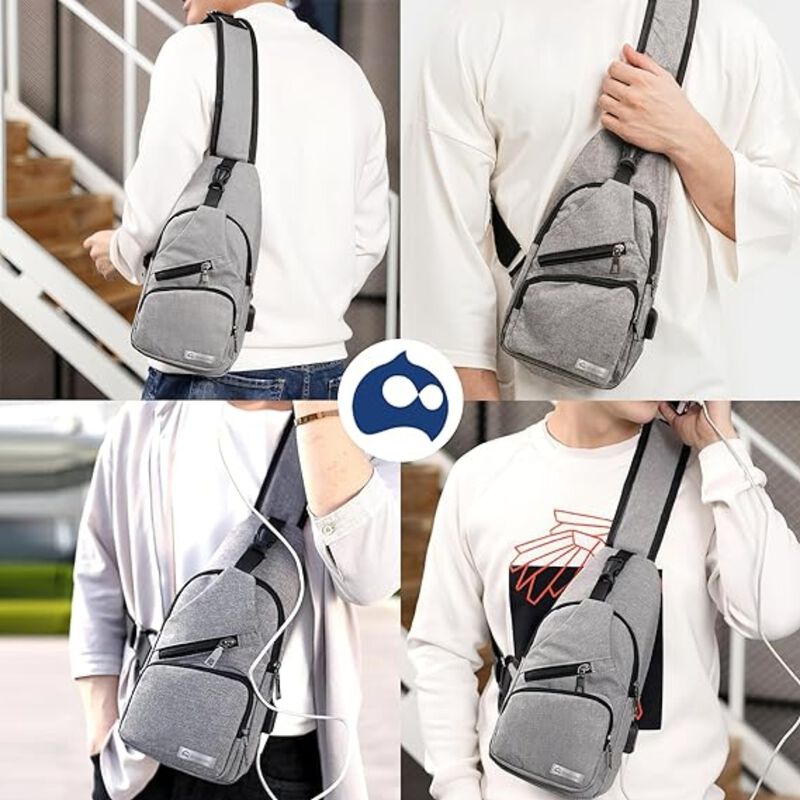 Mochila Cruzada Antirrobo Impermeable Gris Blue... image number null