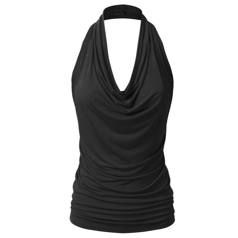 Top sin Mangas Eimin Halter Drapeado Negro Tall... image number null