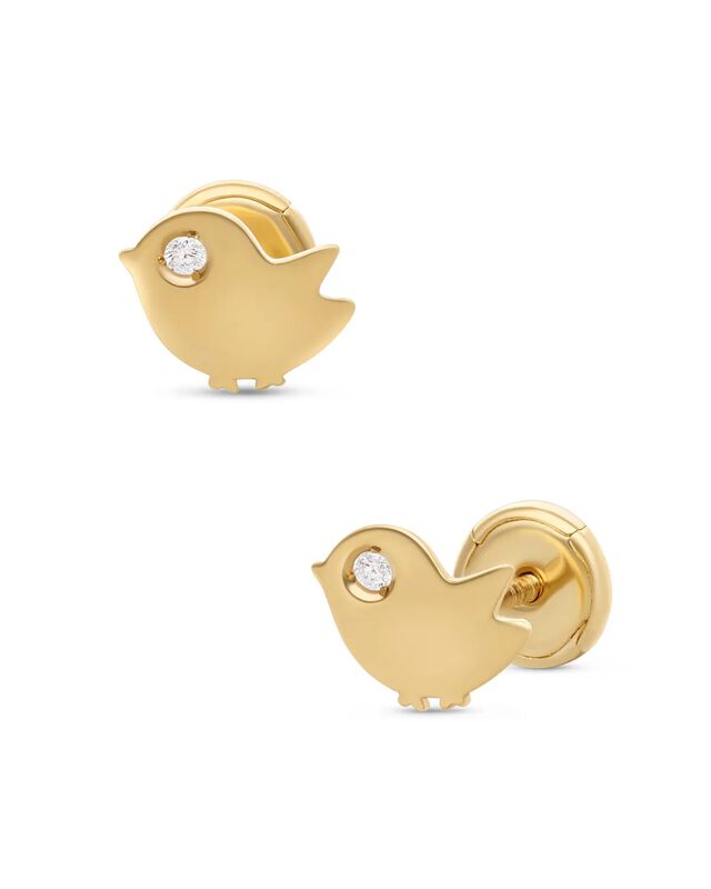 Broqueles De Pajarito En Oro Amarillo 14k Con 1... image number null