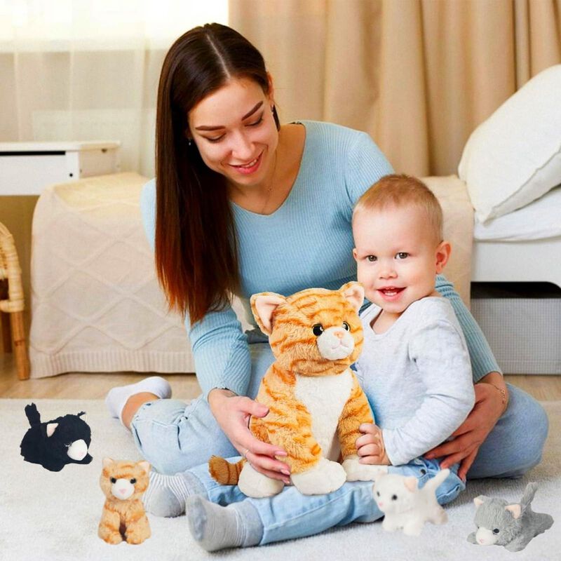Gato De Peluche Con Beb&eacute;s Dentro De Mam&aacute; Embara... image number null
