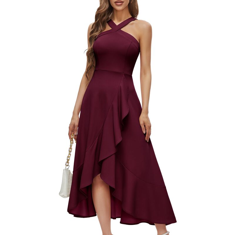 Vestido BBONLINEDRESS Burdeos Maxi Halter con F... image number null