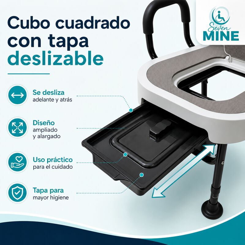 Silla De Ba&ntilde;o Con Comodo Inodoro Cuadrado Con T... image number null