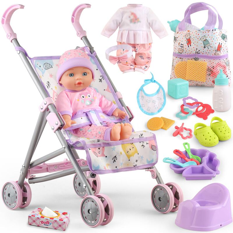 Juego De Cochecito Para Mu&ntilde;eca Beb&eacute; Yiybm Con M... image number null
