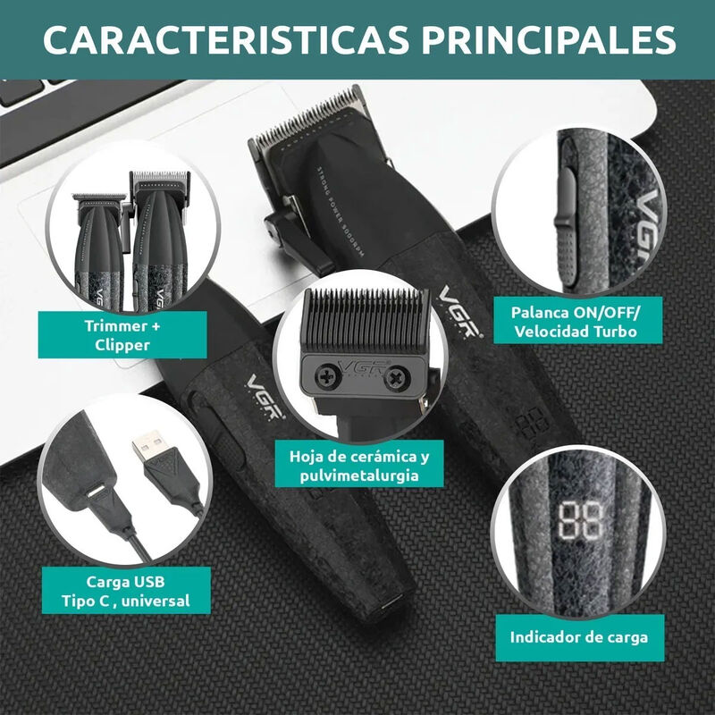 Kit de Barber&iacute;a Profesional VGR V-640 Clipper Y... image number null