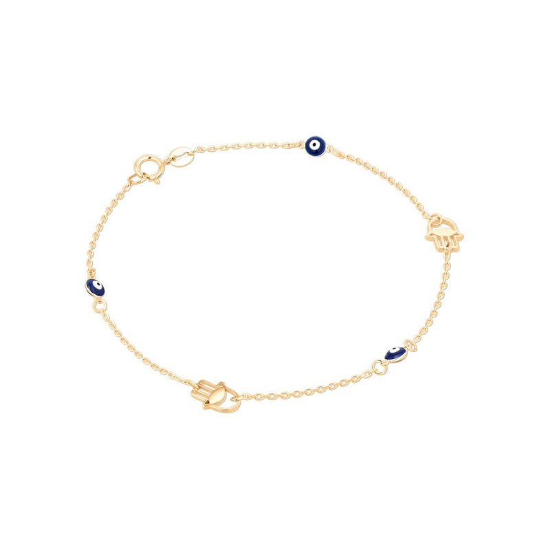 Pulsera De Oro Amarillo 14K Con Ojo Turco Y Man... image number null