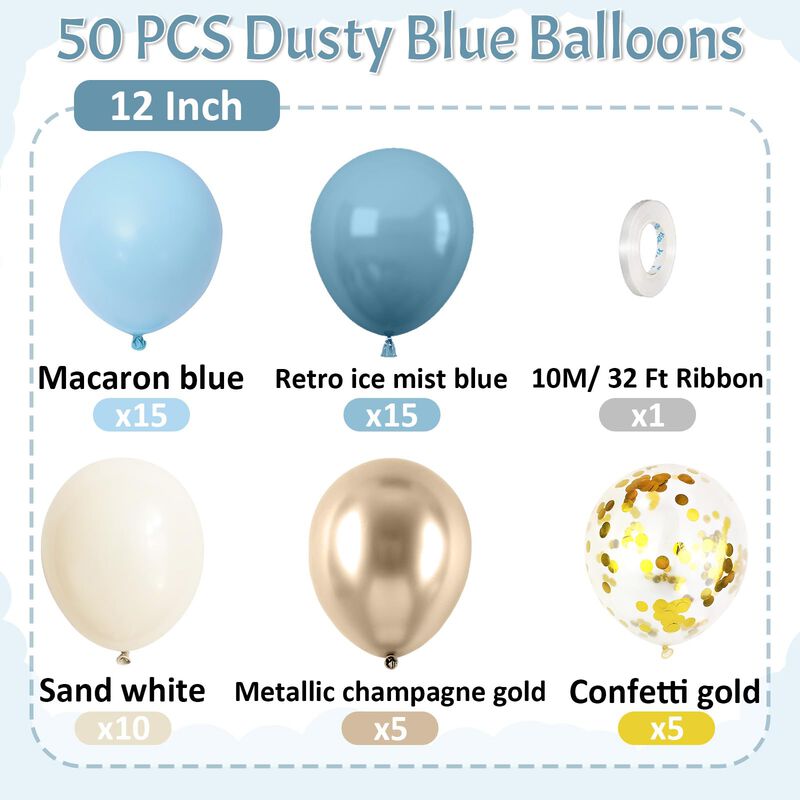 Paready 50 Globos Azul Polvo Para Decoraci&oacute;n De... image number null