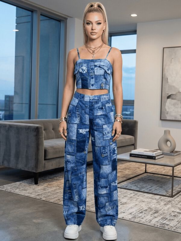 Conjunto De Mujer 2 Piezas Top Y Pantal&oacute;n Conj-... image number null