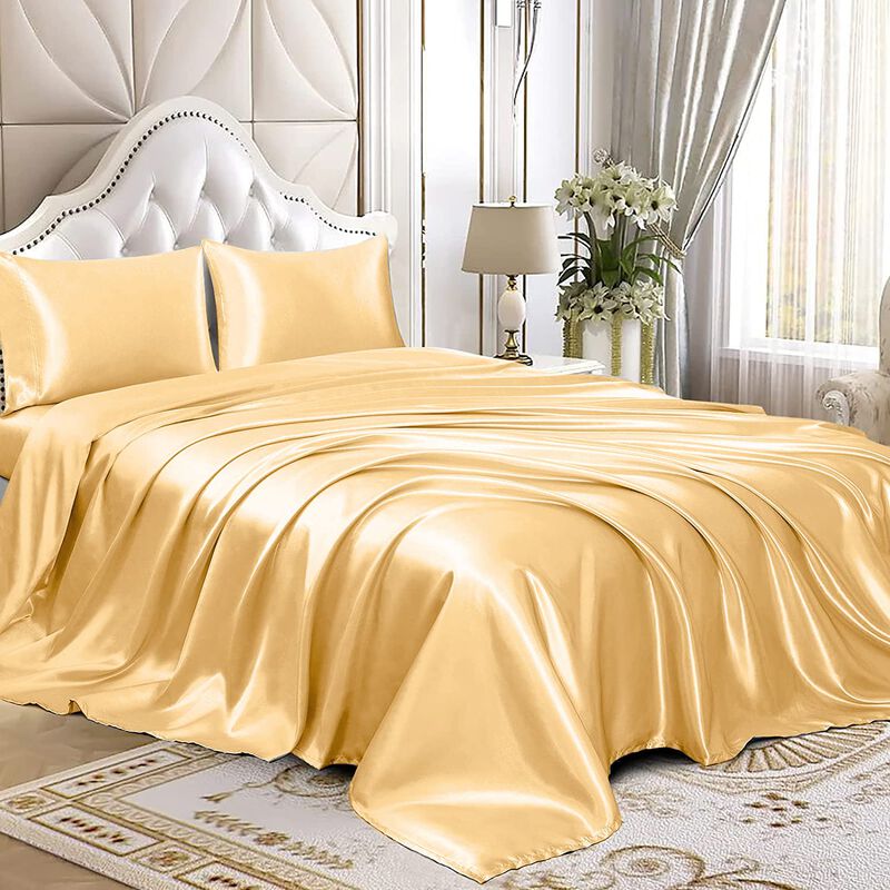 Juego De S&aacute;banas Homiest King Satinado Dorado D... image number null