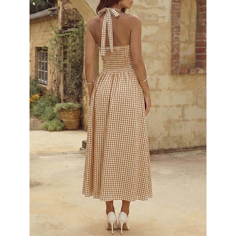 Vestido Maxi Wenrine Halter Cuadros Detalle Cor... image number null