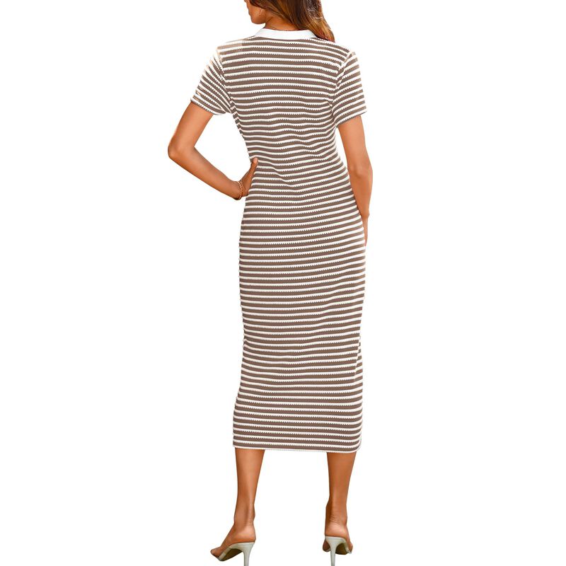 Vestido Btfbm Midi Rayas Marr&oacute;n Talla Grande image number null