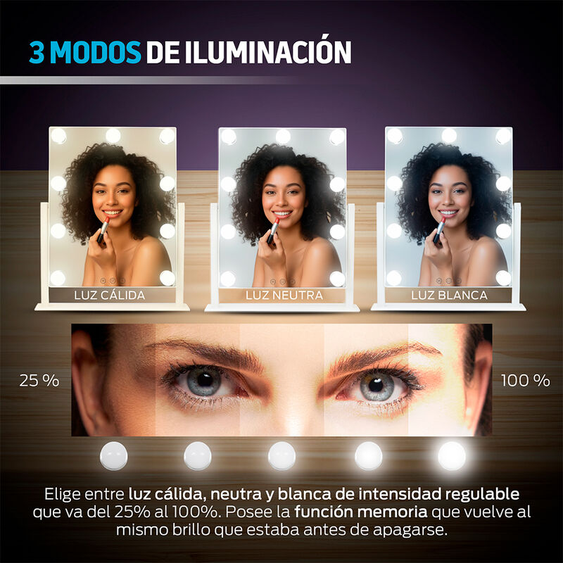 Espejo para Maquillaje con Modos de Iluminación... image number null