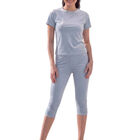 Conjunto 2 Piezas Moderno, Blusa Manga Corta Y Capri Ajustado Conj-0218 Azul Look Chic Y C&oacute;modo Para Mujer
