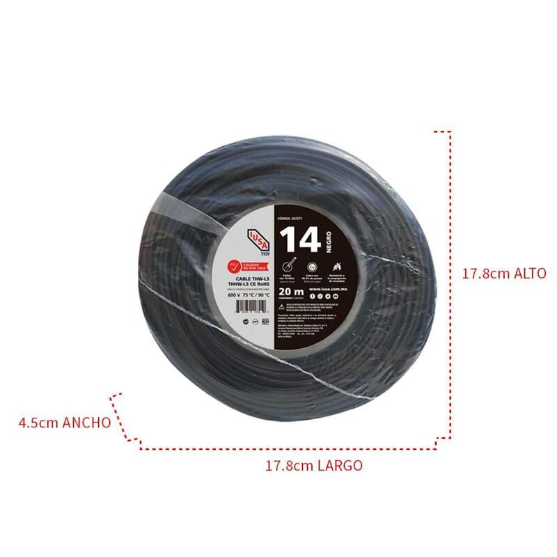 Cable Thhw-ls Rohs Calibre 14 Awg Negro 20m image number null