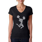 Camiseta De Cuello En V Word Art Para Mujer - Cheer- Negro