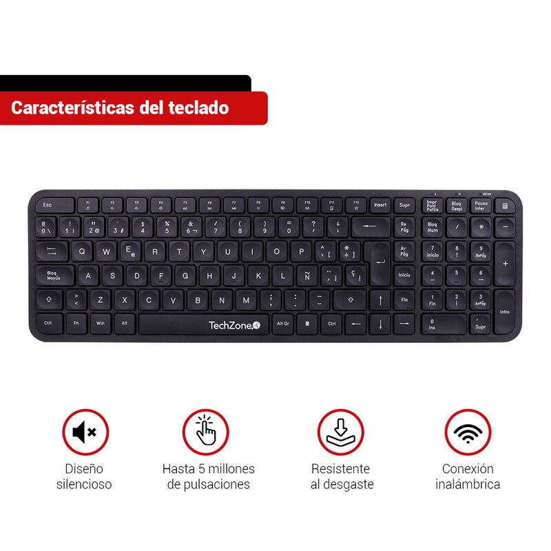 TechZone Kit Teclado Y Mouse Inalámbrico Techzo... image number null
