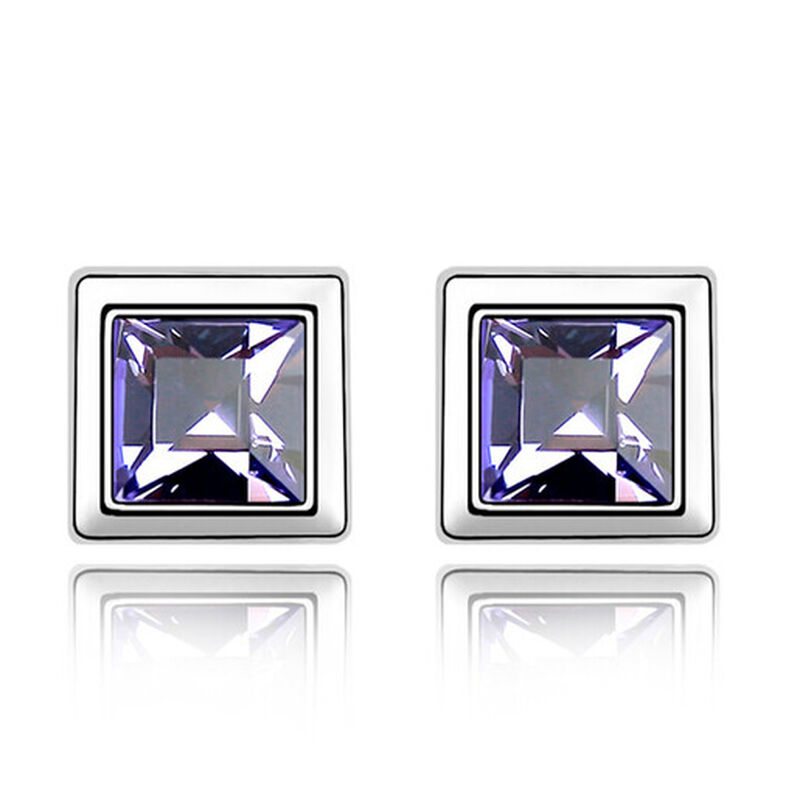 Aretes en Baño de Oro Blanco de 18K de Cuadro c... image number null