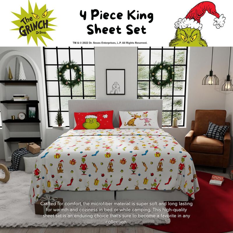 Juego De S&aacute;banas Franco King Dr. Seuss Grinch D... image number null