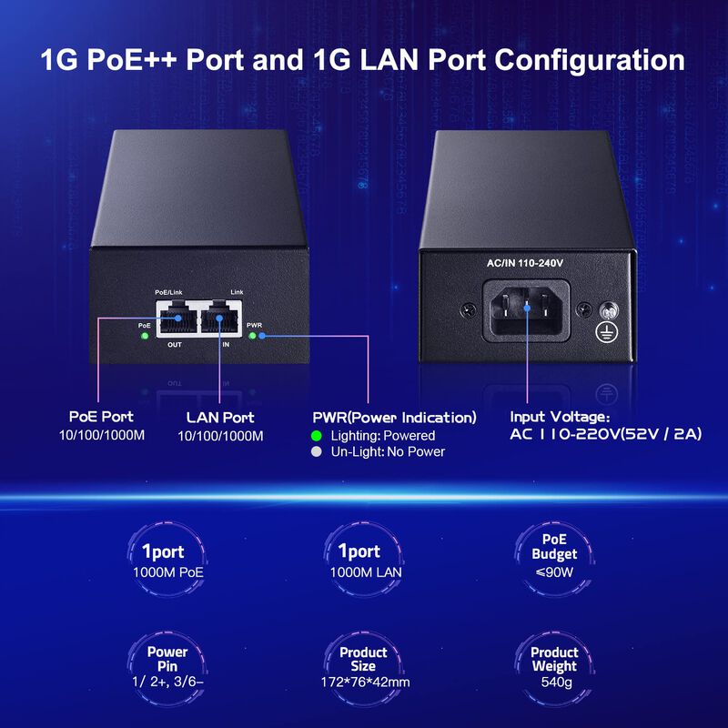 Inyector Poe Mokerlink Gigabit 90 W 802.3af/at/... image number null