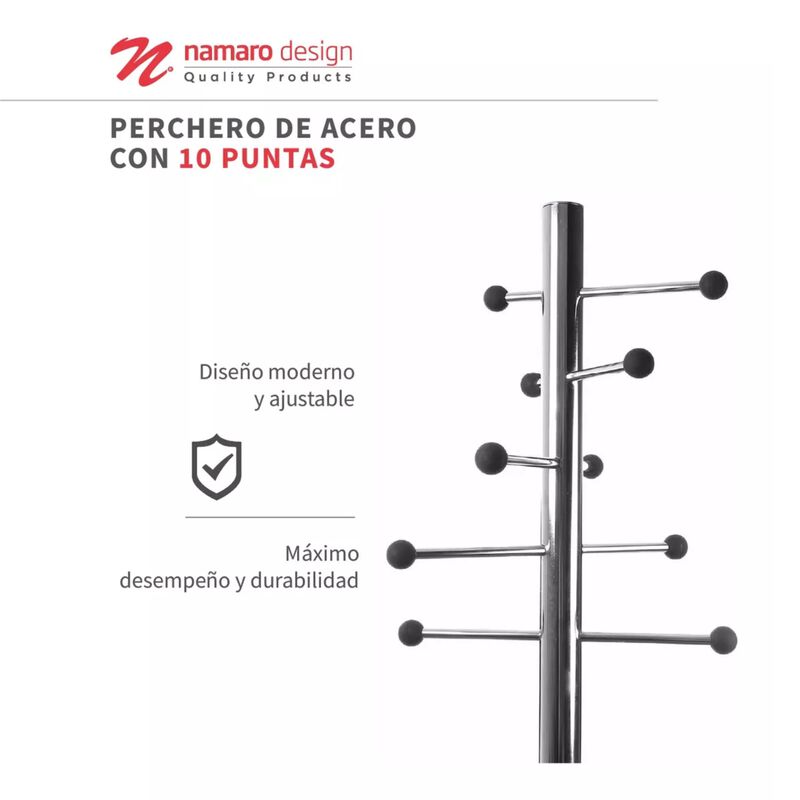 Perchero De Acero Cromo Con 10 Ganchos Namaro D... image number null