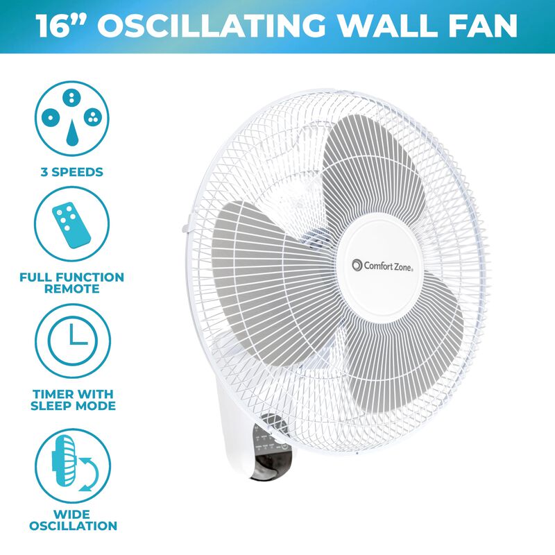 Ventilador De Pared Comfort Zone Cz16wr 16 Con ... image number null