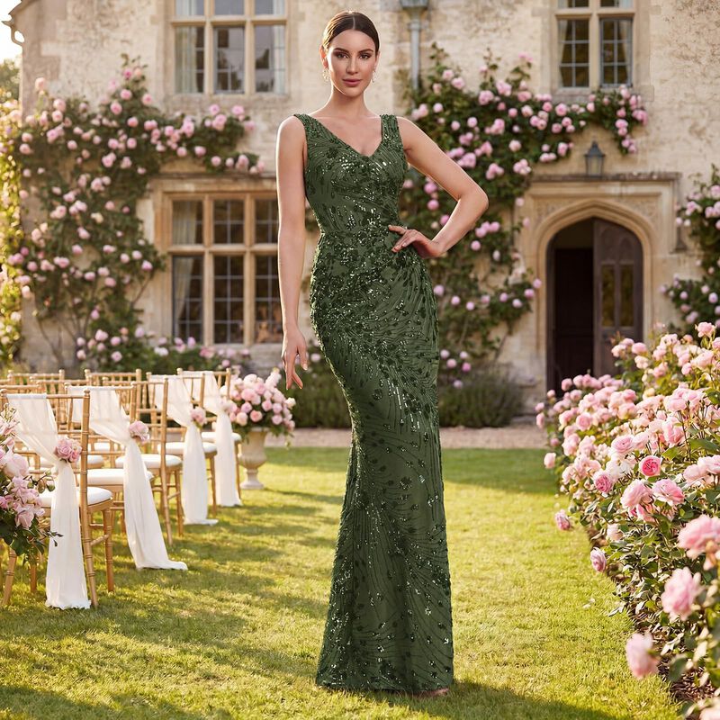 Vestido Blueplum L Verde Oliva con Lentejuelas,... image number null