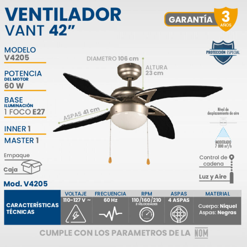 Ventilador De Techo Para Interior 42   Vant Igo... image number null