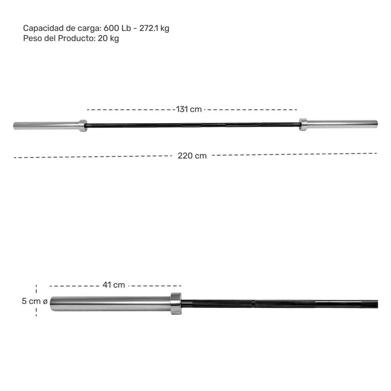 Barra Recta Olímpica 2 Buje Bronce 600lb Negro ... image number null