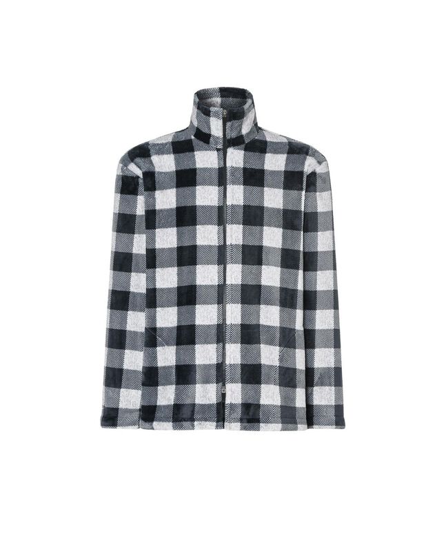 Bata de Hombre con Cremallera de Cuadros Negros... image number null