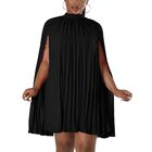 Vestido Ekaliy Corto Negro Mangas Capa Pliegues
