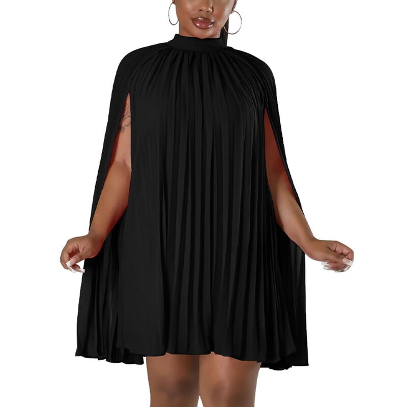 Vestido Ekaliy Corto Negro Mangas Capa Pliegues image number null