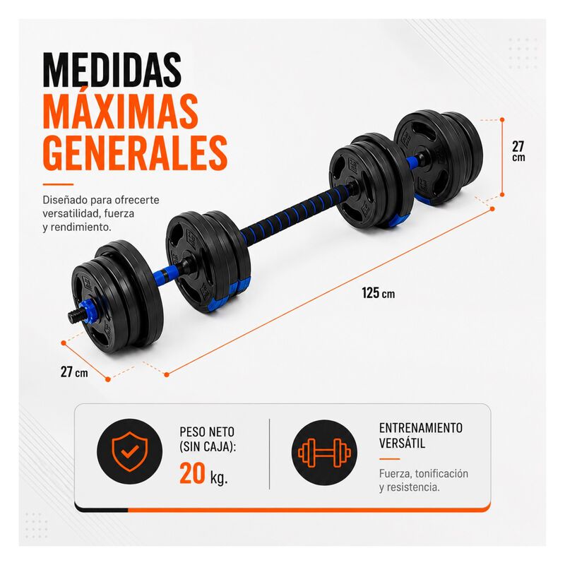 Kit Mancuerna Ajustable 20 Kg Pesas Barra Kettl... image number null