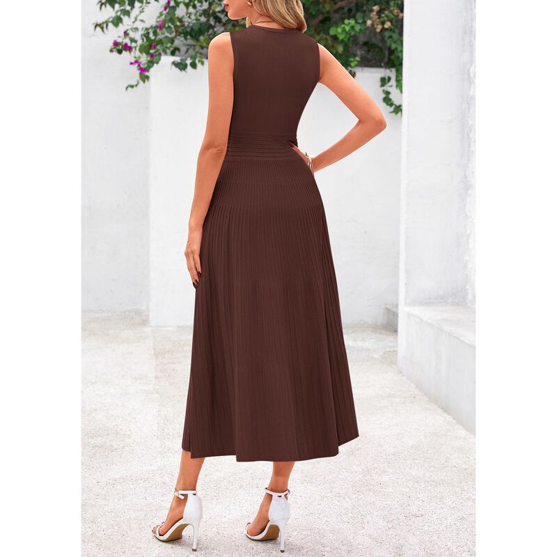 Vestido Prettygarden Midi Plisado Marr&oacute;n Talla ... image number null